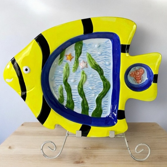 Tropical Angel Fish Design Dip Bowl Decorative Platter Tray 13 Inches - Picture 1 of 16